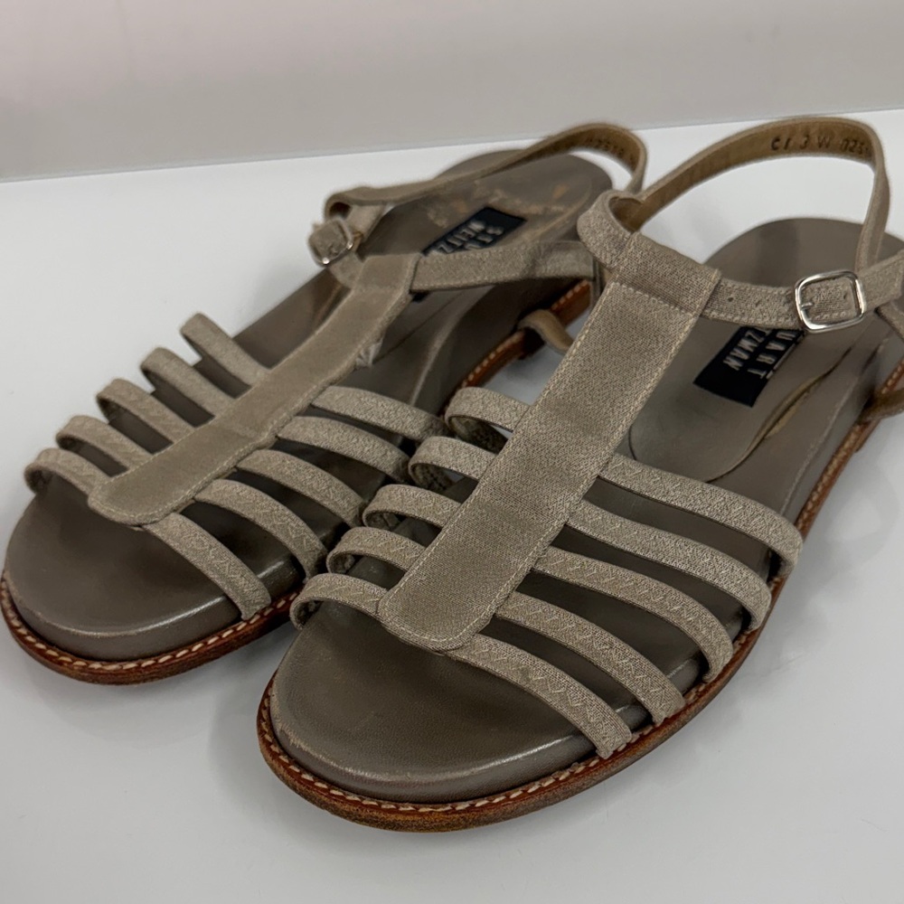 Stuart Weitzman metallic taupe silver leather fisherman sandals 10